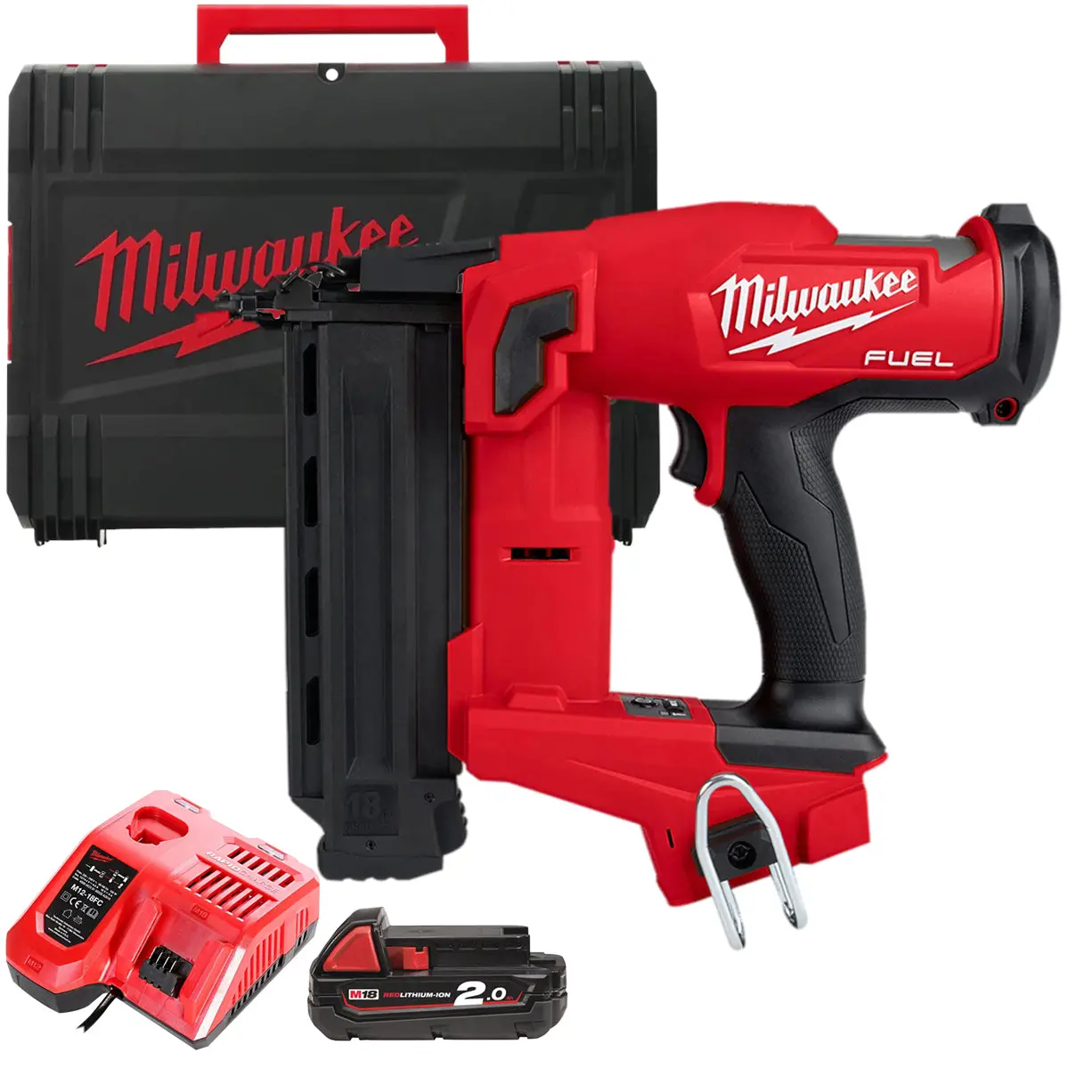 Milwaukee M18fncs18gs-0X 18V Fuel Brushless Narrow Crown Stapler With 1 X 2.0Ah Battery Charger & Case 1