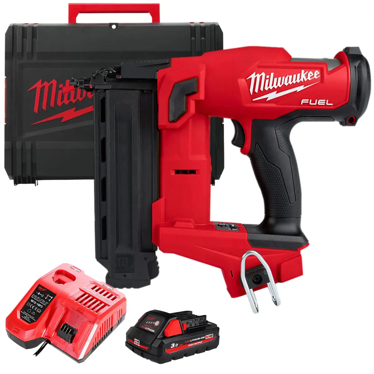 Milwaukee M18fncs18gs-0X 18V Fuel Brushless Narrow Crown Stapler With 1 X 3.0Ah Battery Charger & Case 1
