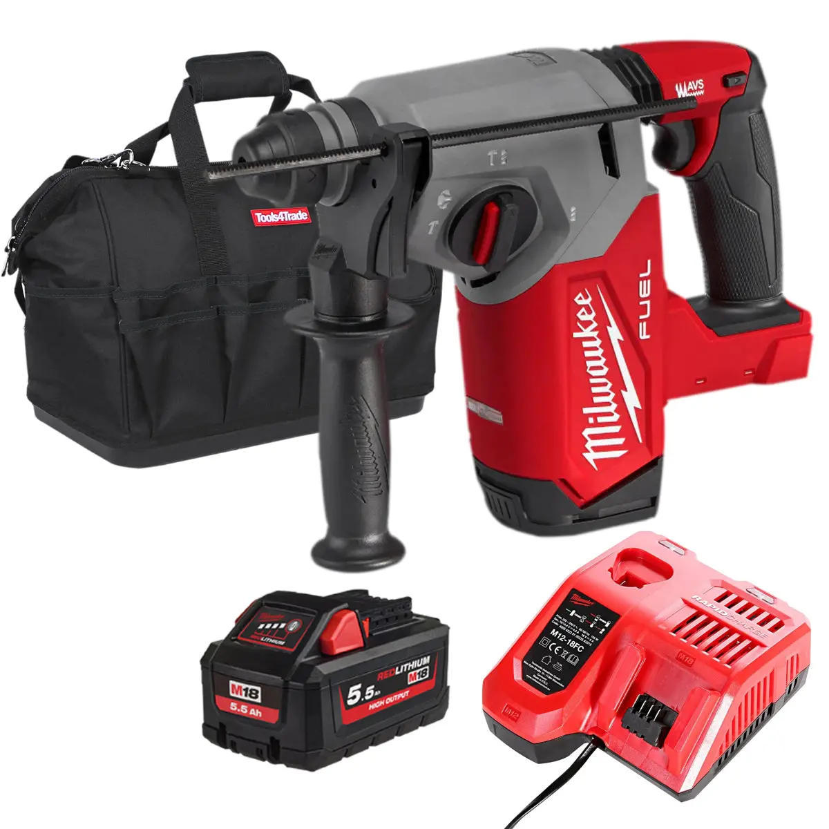 Milwaukee M18fh-0 18V Fuel 4-Mode Sds+ Brushless Hammer Drill With 1 X 5.5Ah Battery Charger & Bag 1