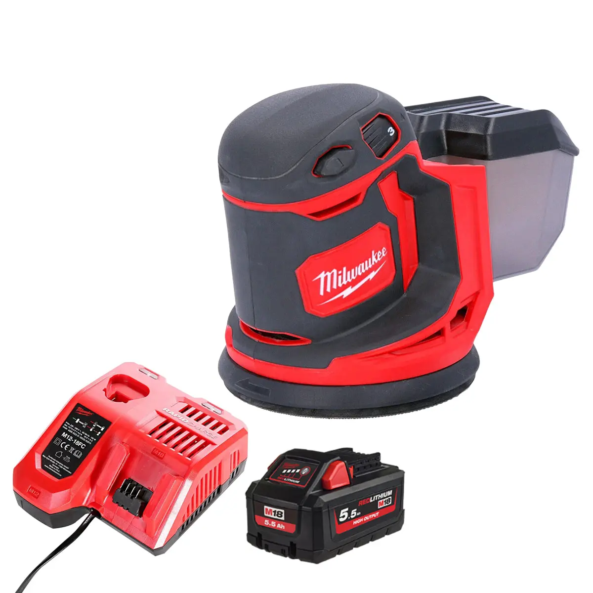 Milwaukee M18bos125-0 18V 125Mm Random Orbital Sander With 1 X 5.5Ah Battery & Charger 1