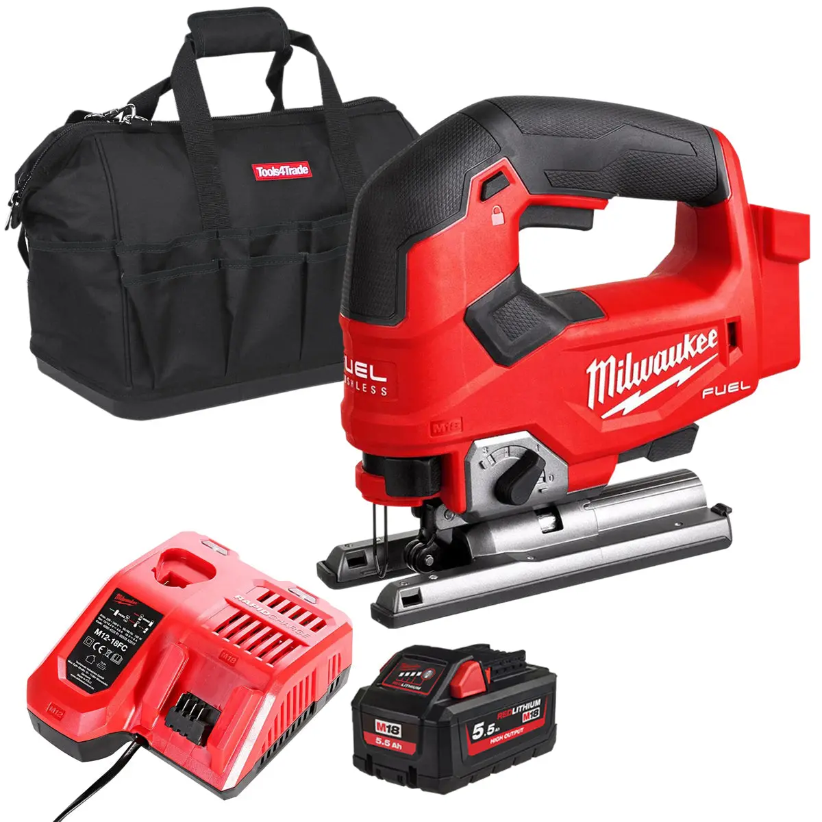 Milwaukee M18fjs-0 18V Brushless Fuel Top Handle Jigsaw With 1 X 5.5Ah Battery Charger & Bag 1