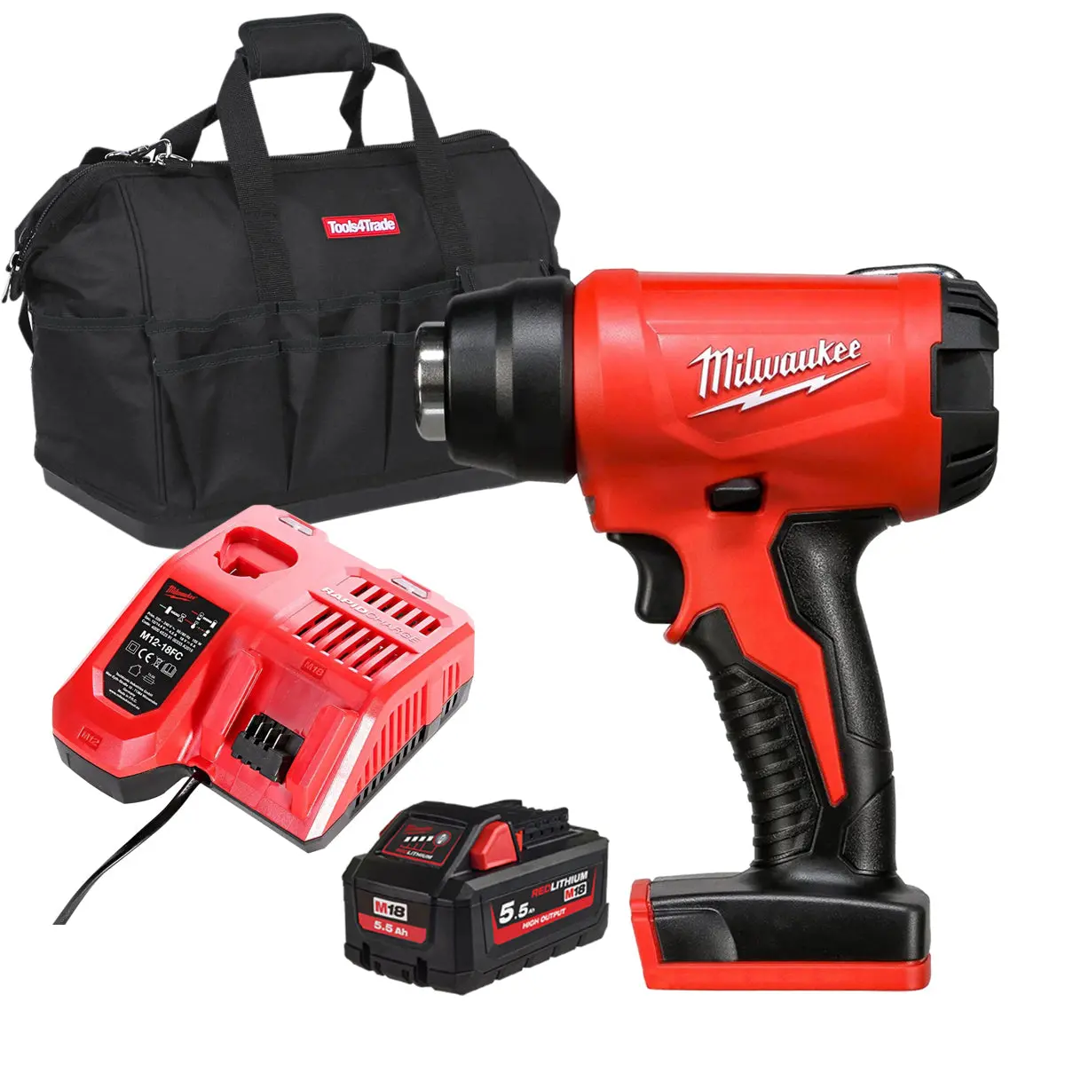 Milwaukee M18bhg-0 18V Cordless Compact Heat Gun With 1 X 5.5Ah Battery Charger & Bag 1