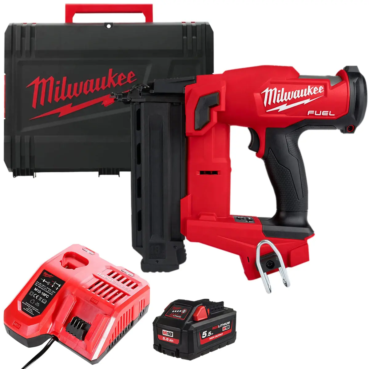 Milwaukee M18fncs18gs-0X 18V Fuel Brushless Narrow Crown Stapler With 1 X 5.5Ah Battery Charger & Case 1