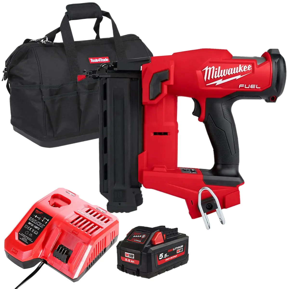 Milwaukee M18fn18gs-0 18V Fuel Brushless Second Fix Nailer With 1 X 5.5Ah Battery Charger & Bag 1