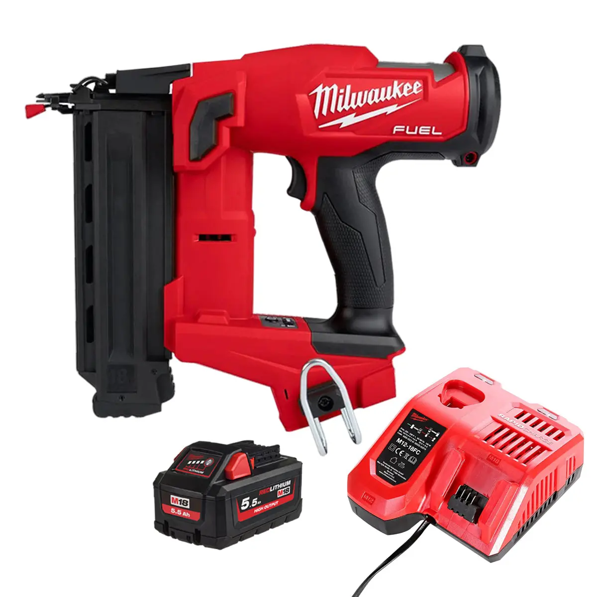 Milwaukee M18fn18gs-0 18V Fuel Brushless Second Fix Nailer With 1 X 5.5Ah Battery & Charger 1