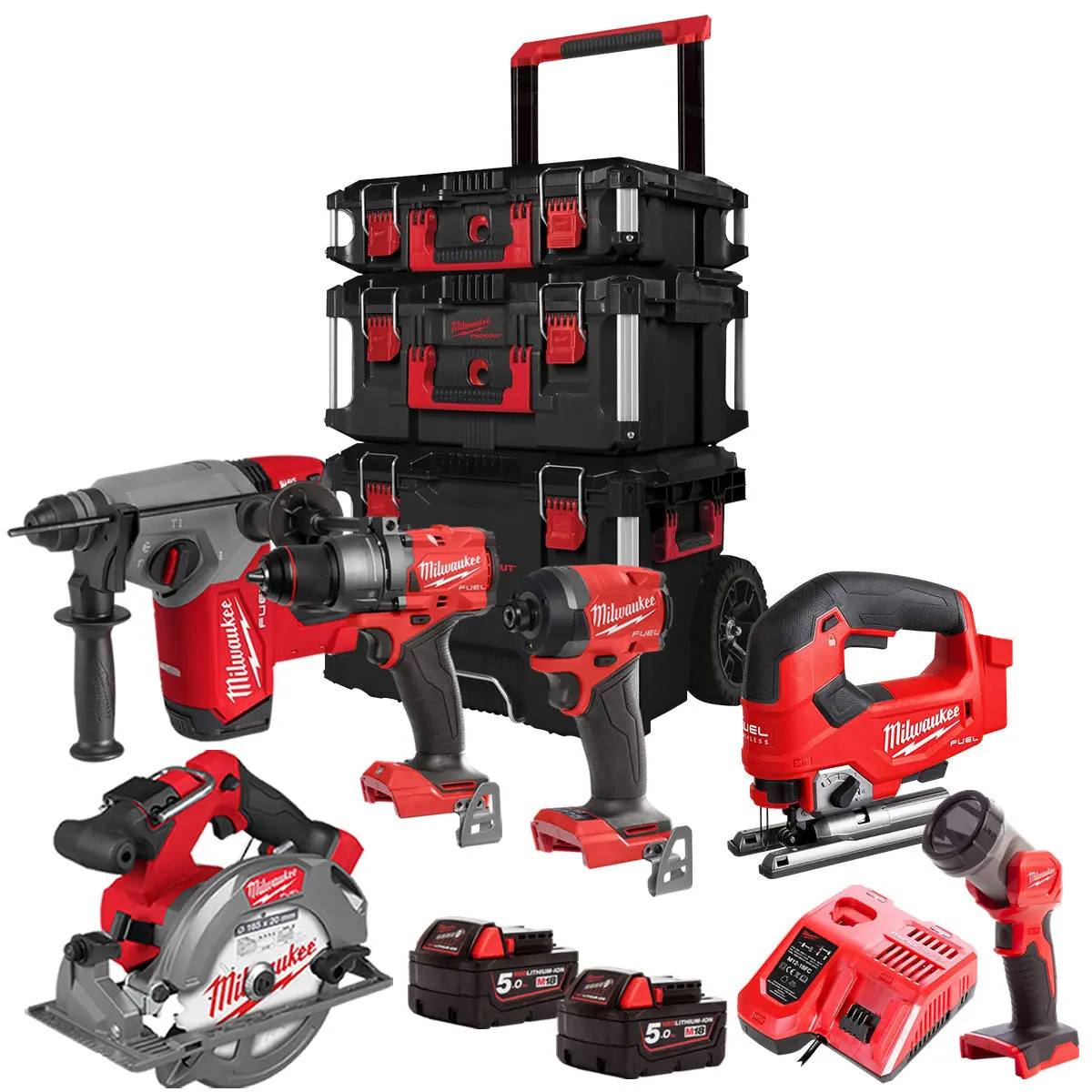 Milwaukee 18V Fuel Brushless 6 Piece Power Tool Kit With 2 X 5.0Ah Battery Charger & Trolley Toolbox 1