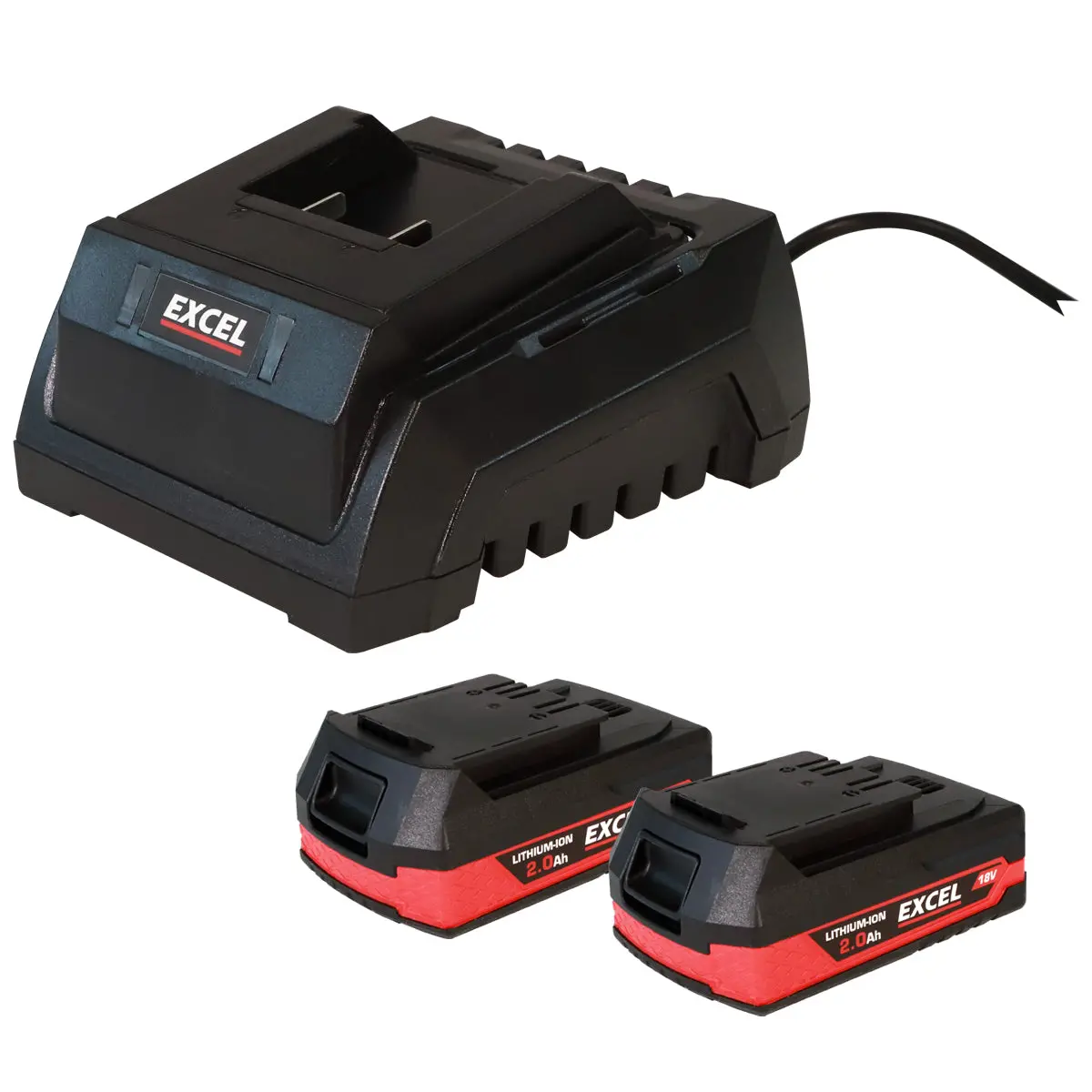 Excel 18V 2 X 2.0Ah Li-Ion Battery & Fast Battery Charger 2.3A 1