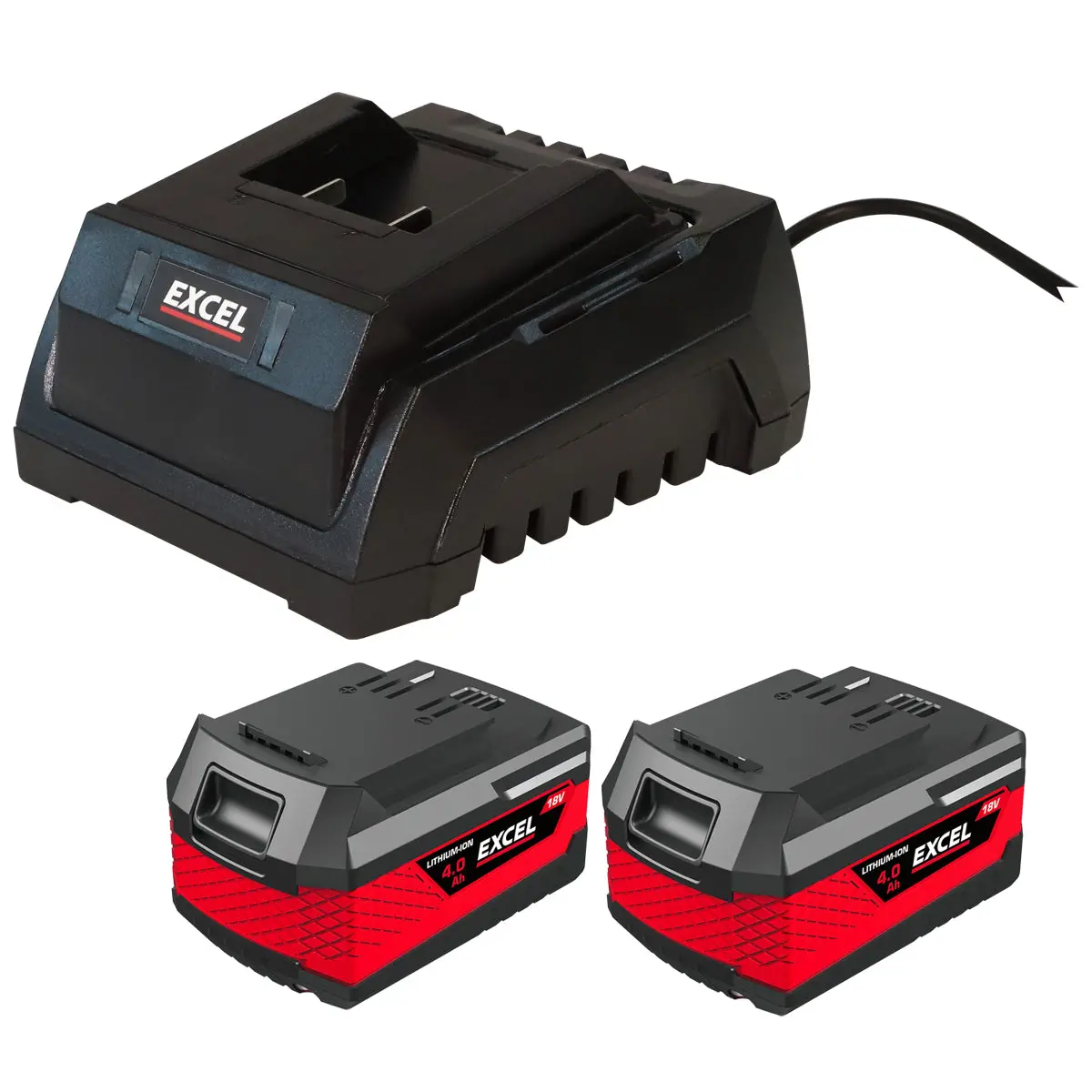 Excel 18V 2 X 4.0Ah Li-Ion Battery & Fast Battery Charger 2.3A 1
