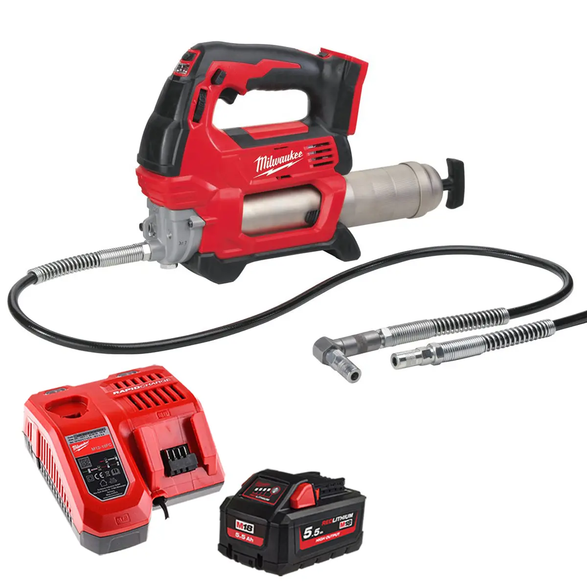 Milwaukee M18gg-0 18V M18 Cordless Grease Gun With 1 X 5.5Ah Battery & Charger 1