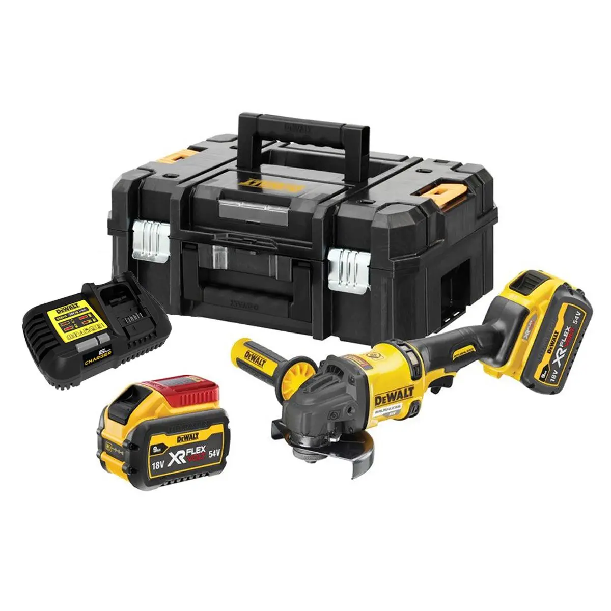 Dewalt Dcg418x2 54V Flexvolt Brushless 125Mm Angle Grinder With 2 X 9.0Ah Battery Charger & Case 1