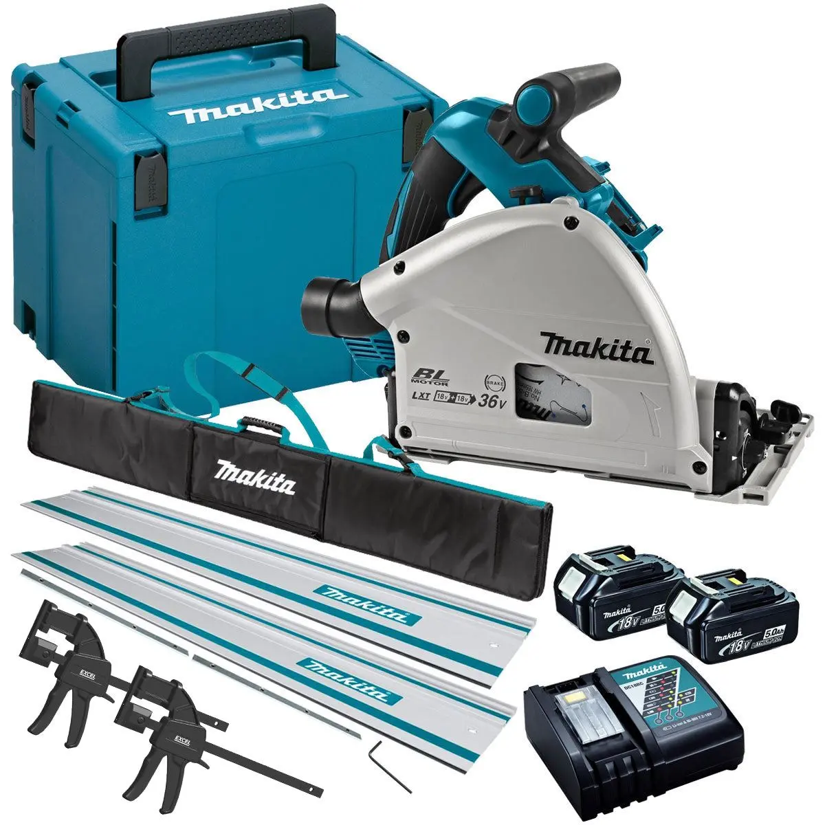 Makita Dsp601zju 36V Brushless Aws Plunge Saw Set 2 X 5.0Ah Batteries & Accessories 1