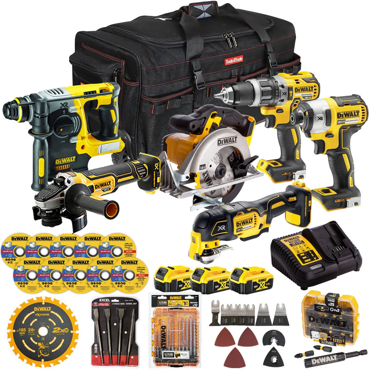 Dewalt 18V 6 Piece Power Tool Kit With 3 X 5.0Ah Battery Charger & Accessories Set T4tkit-17217Dcg412 1