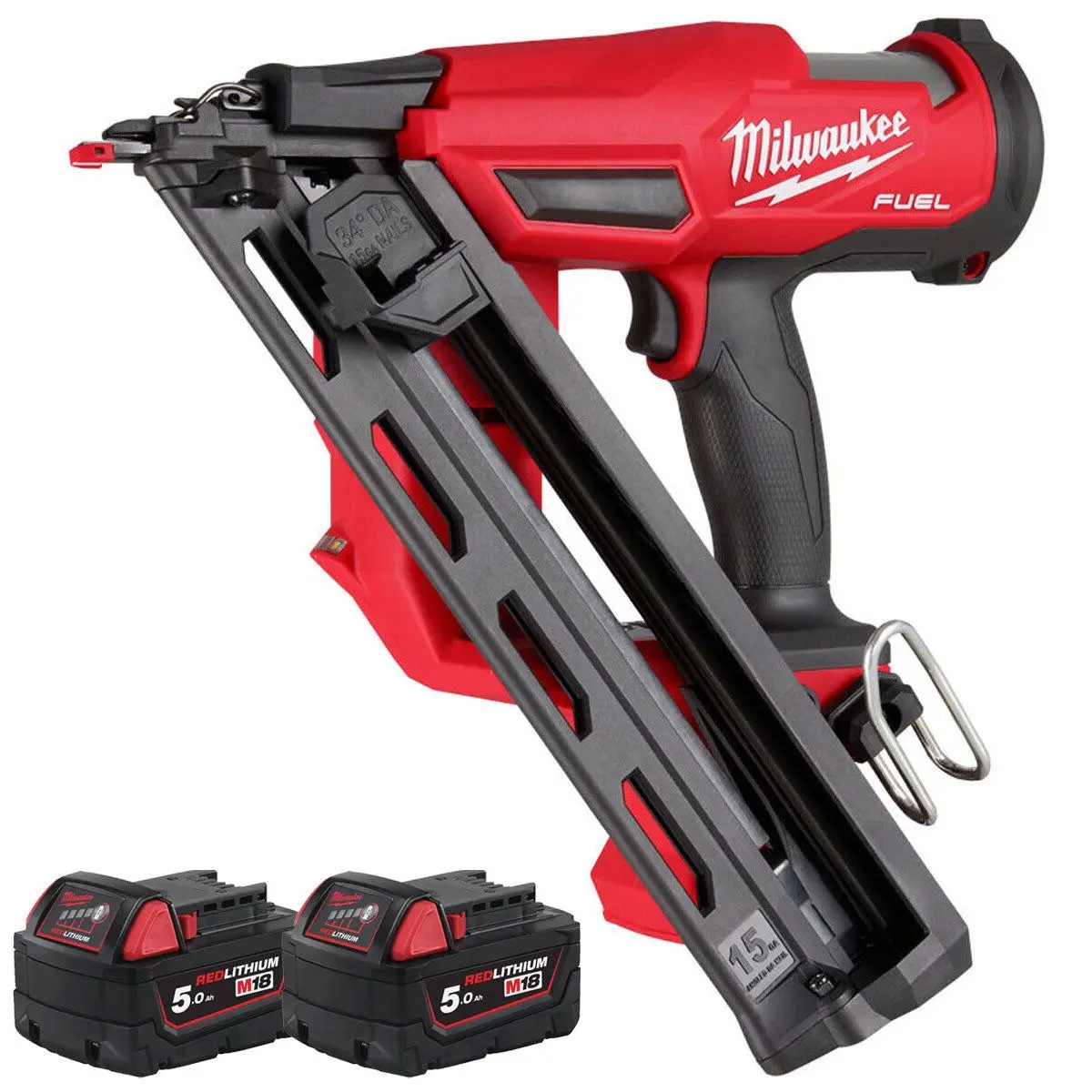 Milwaukee M18fn15ga-0 18V Brushless Angled Finish Nailer 15Ga With 2 X 5.0Ah Battery 1