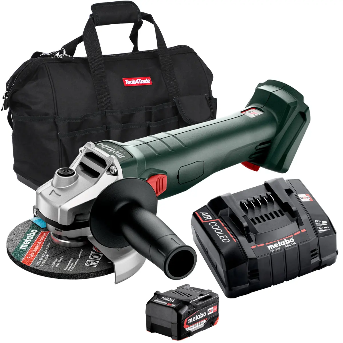 Metabo W 18 7-125 18V 125Mm Angle Grinder With 1 X 5.2Ah Battery Charger & Bag 1