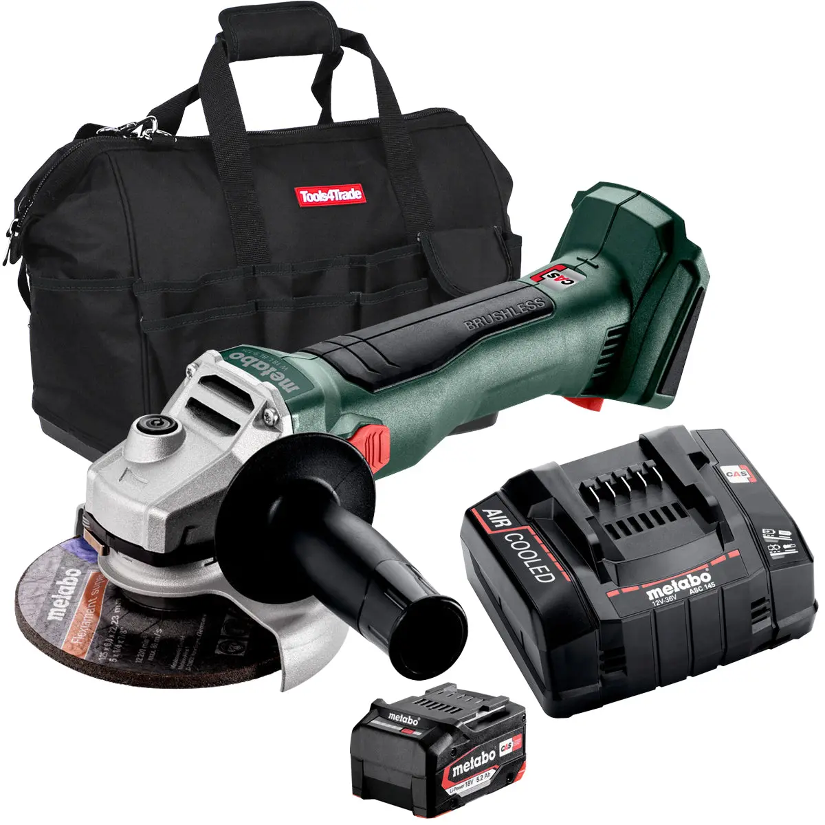 Metabo W 18 L Bl 9-125 18V Brushless 125Mm Angle Grinder With 1 X 5.2Ah Battery Charger & Bag 1