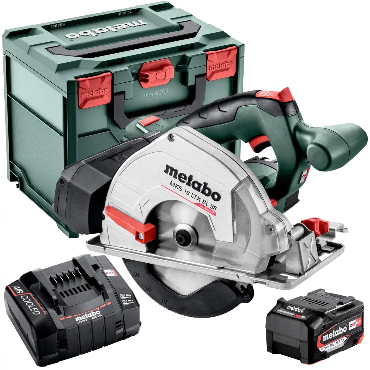 Metabo Mks 18 Ltx Bl 58 18V Brushless 165Mm Circular Saw With 1 X 5.2Ah Battery Charger & Metabox 1