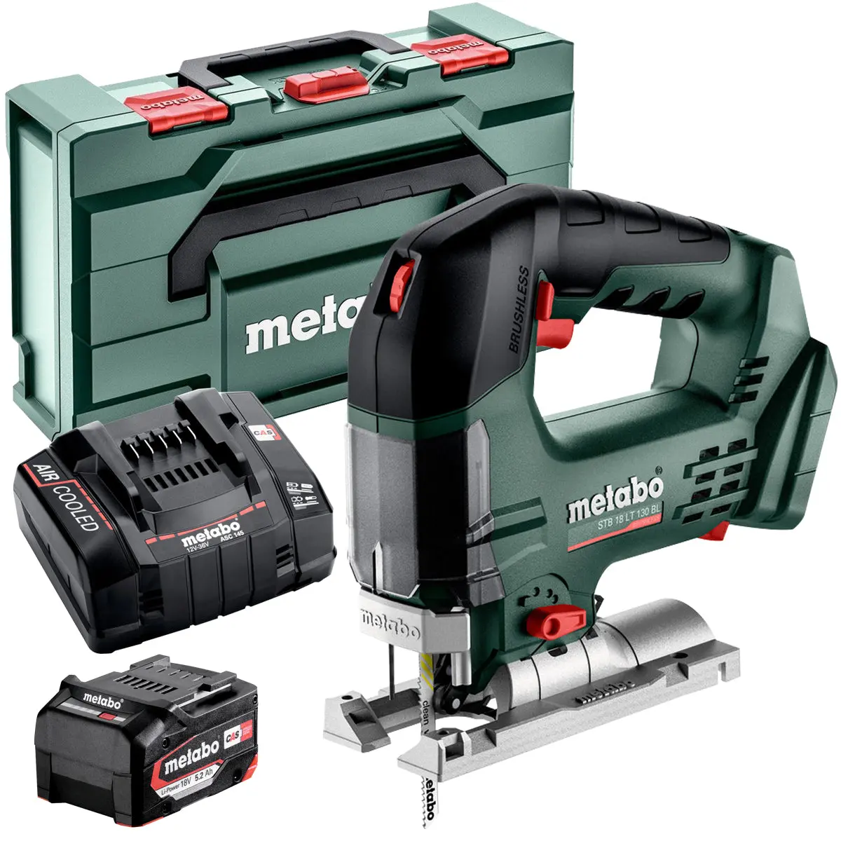 Metabo Stb 18 Lt 130 Bl 18V Brushless Bow Handle Jigsaw With 1 X 5.2Ah Battery Charger & Metabox 1
