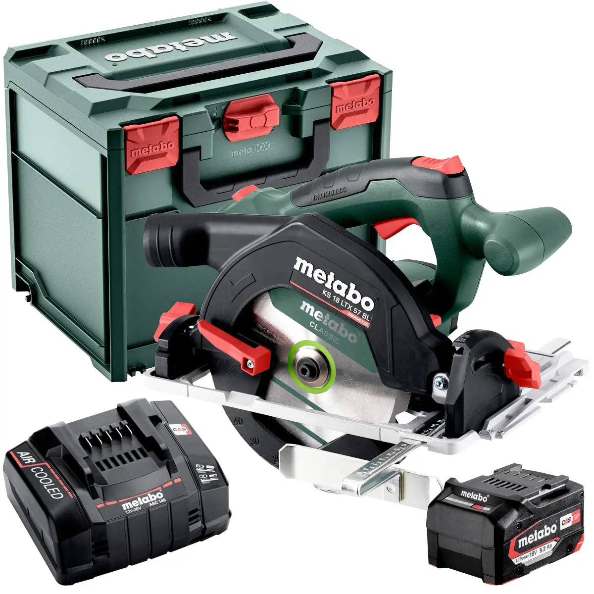 Metabo Ks 18 Ltx 57 Bl 18V Brushless 165Mm Circular Saw With 1 X 5.2Ah Battery Charger & Metabox 1