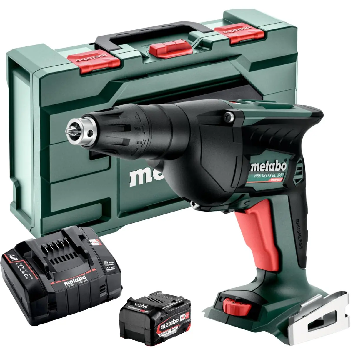 Metabo Hbs 18 Ltx Bl 3000 18V Brushless Drywall Screwdriver With 1 X 4.0Ah Battery Charger & Metabox 1