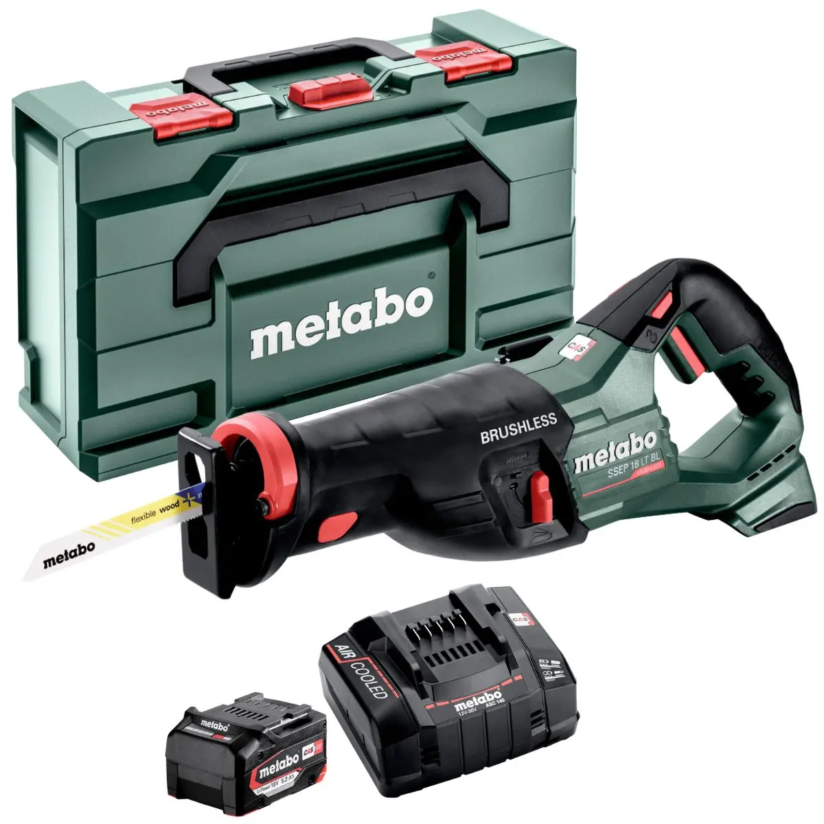 Metabo Ssep 18 Lt Bl 18V Brushless Sabre Saw With 1 X 5.2Ah Battery Charger & Metabox 1