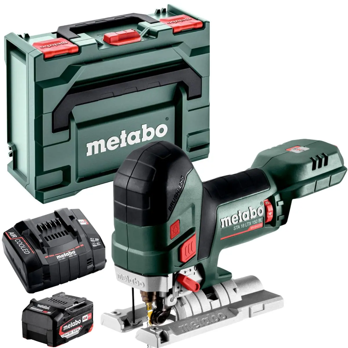 Metabo Sta 18 Ltx 150 Bl 18V Brushless Body Grip Jigsaw With 1 X 5.2Ah Battery Charger & Metabox 1