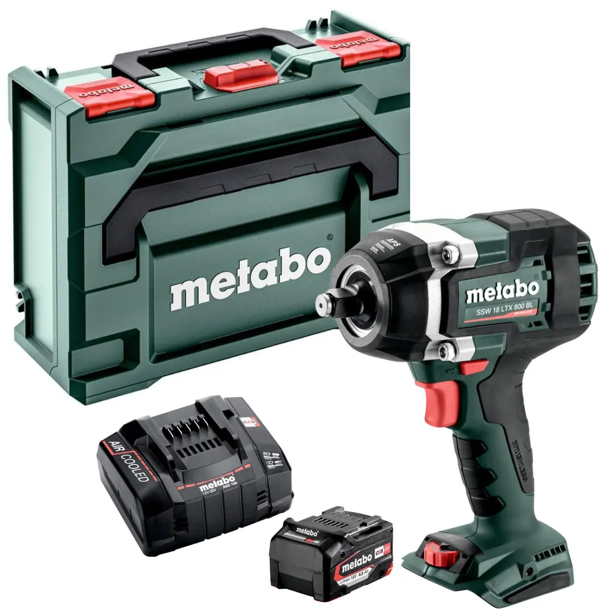 Metabo Ssw 18 Ltx 800 Bl 18V Brushless 1/2" Impact Wrench With 1 X 4.0Ah Battery Charger & Metabox 1