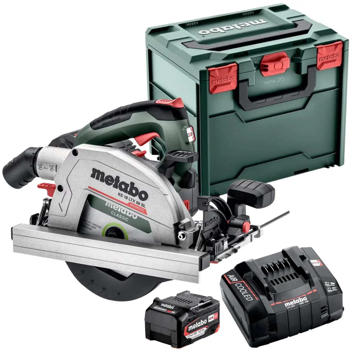 Metabo Ks 18 Ltx 66 Bl 18V Brushless 165Mm Circular Saw With 1 X 5.2Ah Battery Charger & Metabox 1