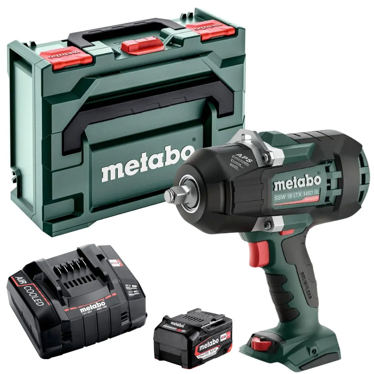 Metabo Ssw 18 Ltx 1450 Bl 18V 1/2" Impact Wrench Body With 1 X 5.2Ah Battery Charger & Metabox 1