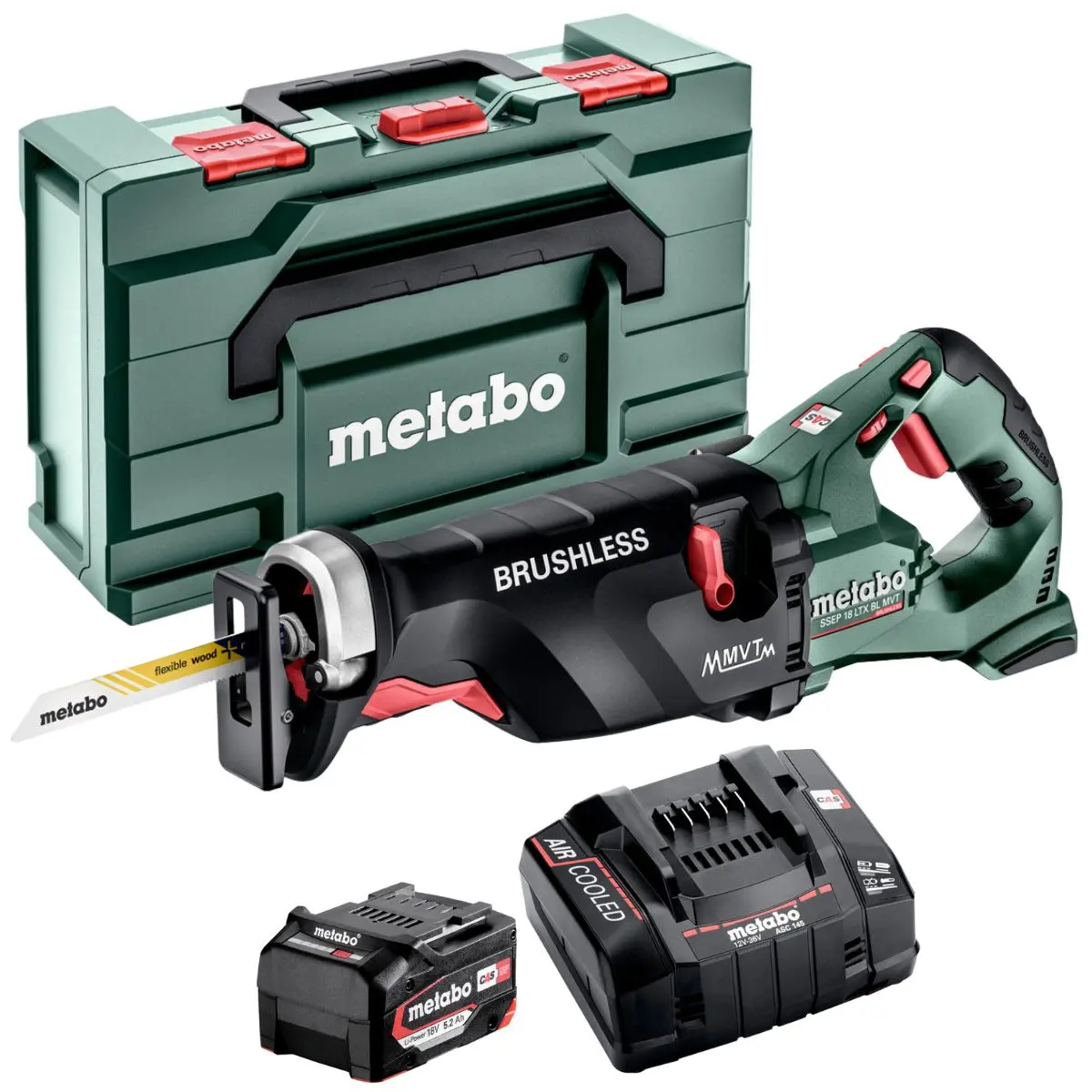 Metabo Ssep 18 Ltx Bl Mvt 18V Brushless Sabre Saw With 1 X 5.2Ah Battery Charger & Metabox 1