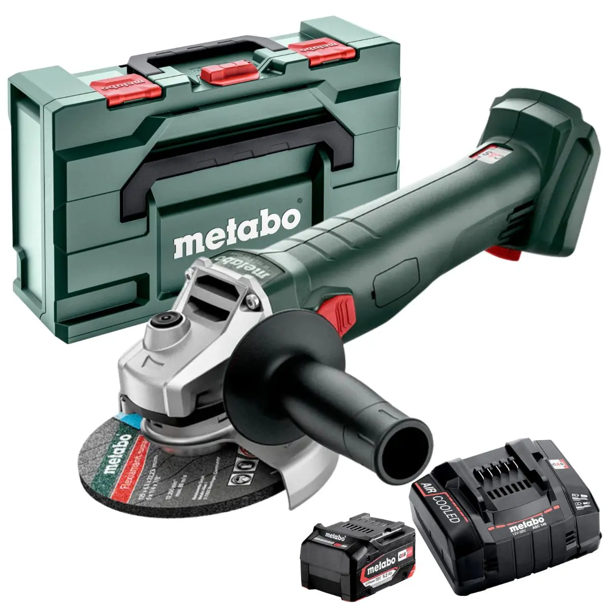 Metabo W 18 L 9-125 18V 125Mm Angle Grinder With 1 X 5.2Ah Battery Charger & Metabox 1