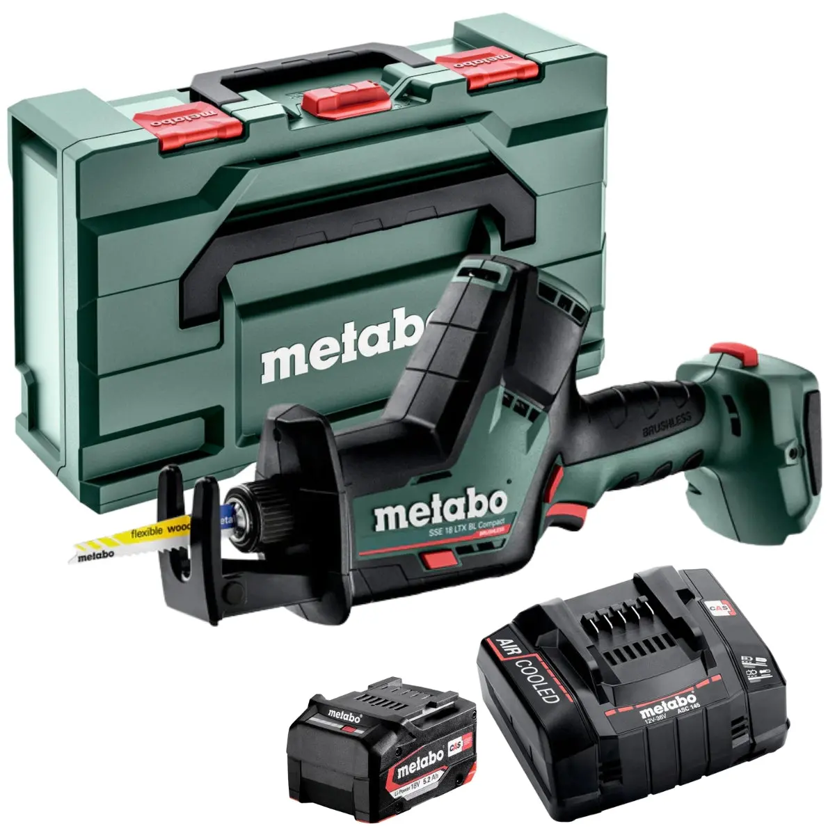 Metabo Sse 18 Ltx Bl Compact 18V Brushless Sabre Saw With 1 X 5.2Ah Battery Charger & Metabox 1