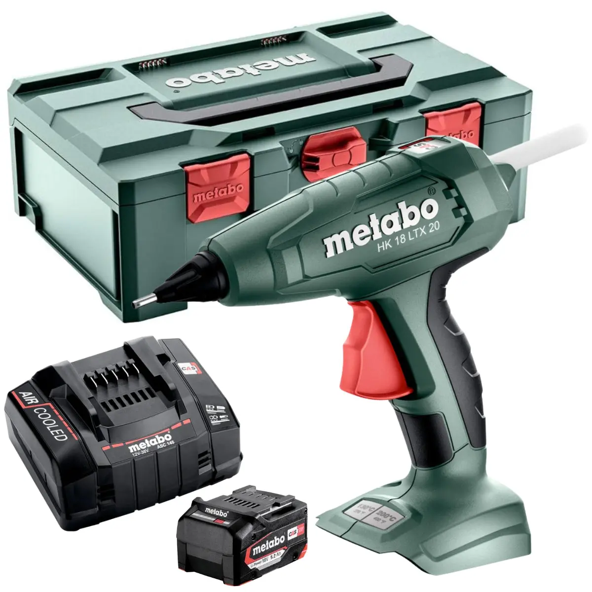Metabo Hk 18 Ltx 20 18V Hot Glue Gun With 1 X 5.2Ah Battery Charger & Metabox 1