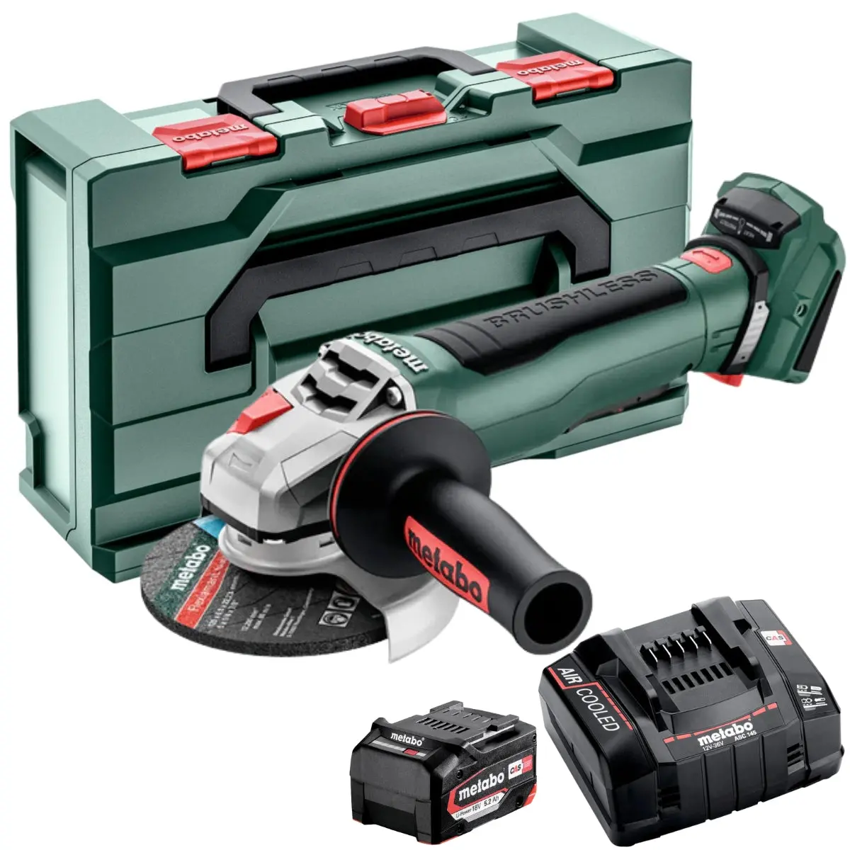 Metabo Wpb 18 Lt Bl 11-125 18V Brushless 125Mm Angle Grinder With 1 X 5.2Ah Battery Charger & Metabox 1