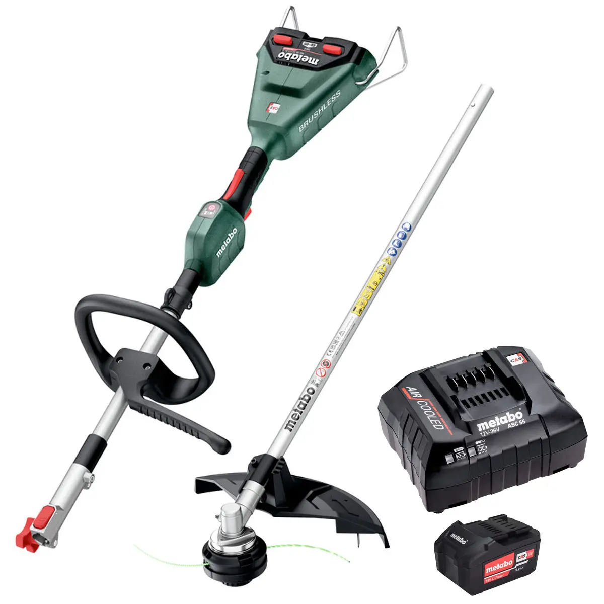 Metabo Ma 36-18 Ltx Bl Q 36V Brushless Split Shaft Multi Tool With Brush Cutter Attachment & 1 X 5.2Ah Battery, Charger 1