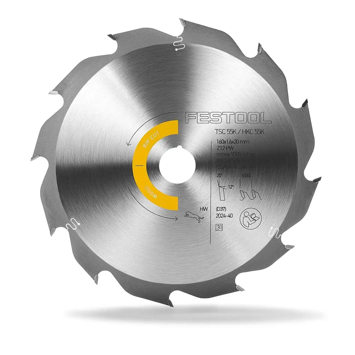Festool 160Mm X 1.6Mm X 20Mm Pw 12T Wood Rip Cut Saw Blade - 578580 1
