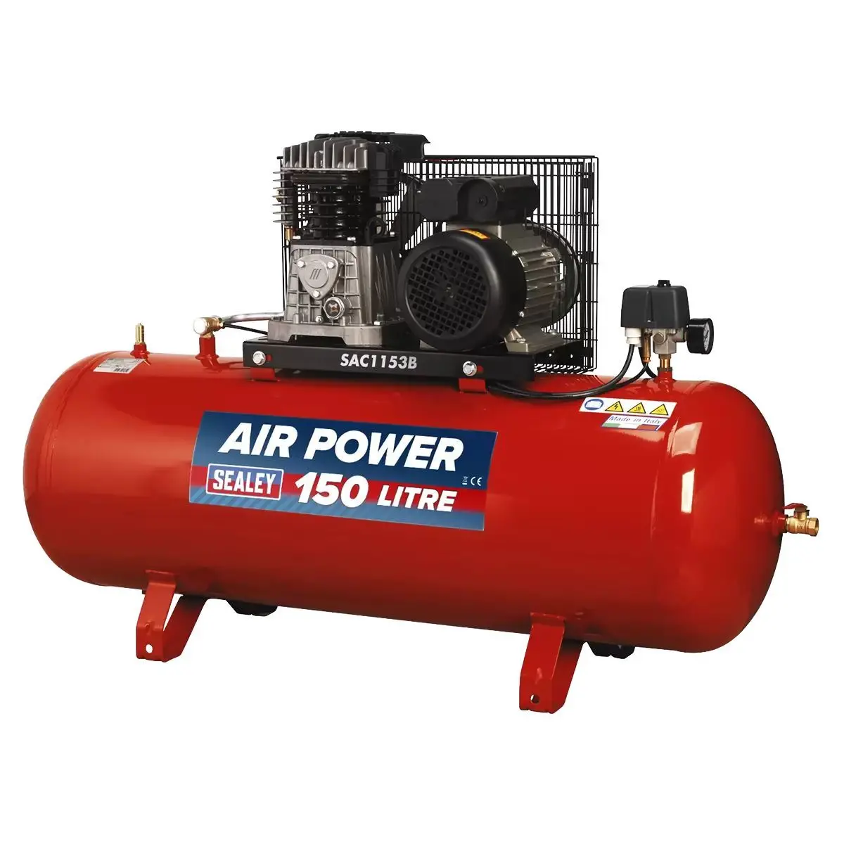 Sealey Sac1153b 150L Belt Drive Compressor With Motor & Cast Cylinders 230V 1