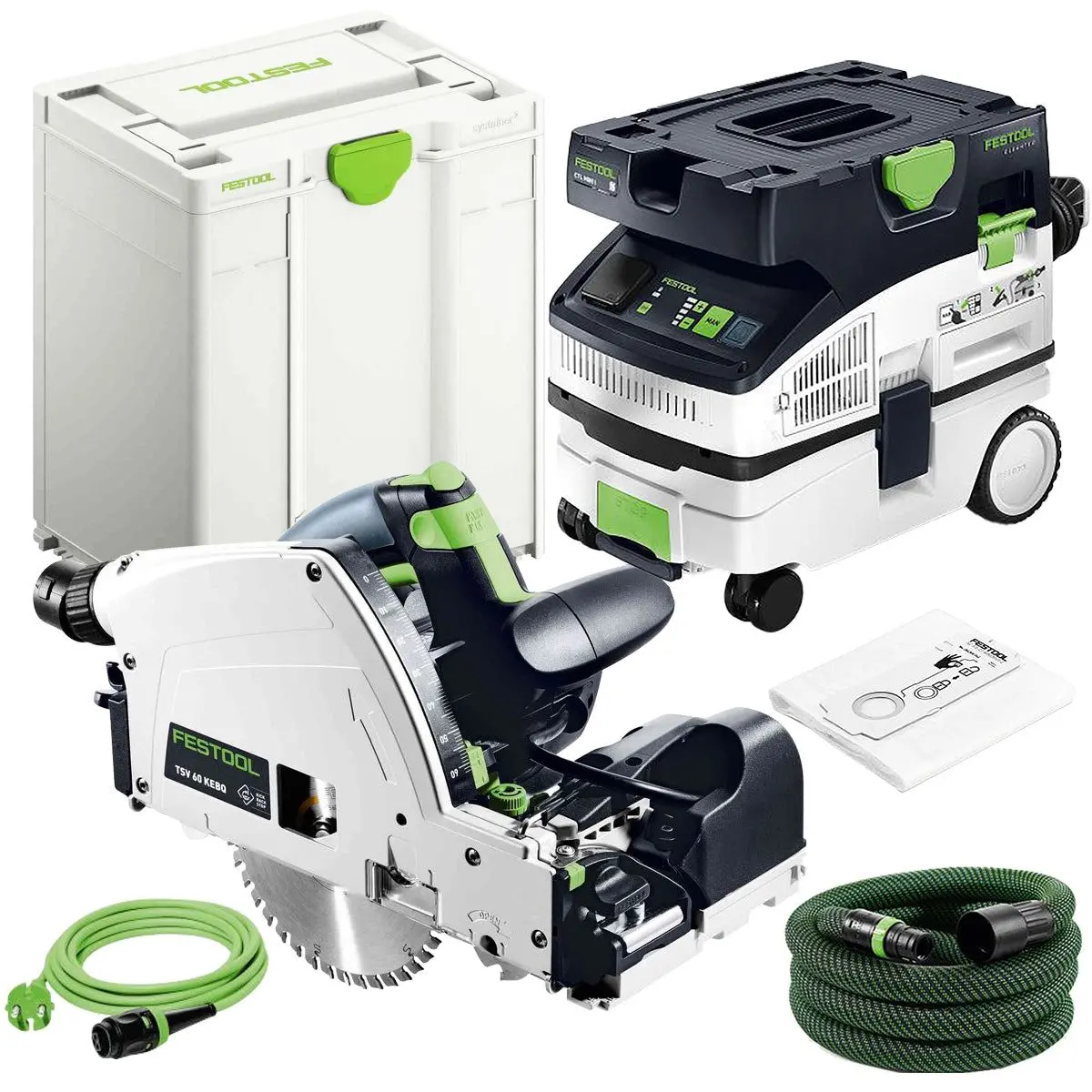 Festool Tsv 60 Kebq-Plus 230V Gb Plunge-Cut Saw - 576733 With Mobile Dust Extractor 578315 1