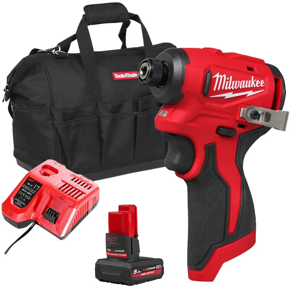 Milwaukee M12blidrc-0 12V Brushless Compact Impact Driver With 1 X 5.0Ah Battery Charger & Bag 1