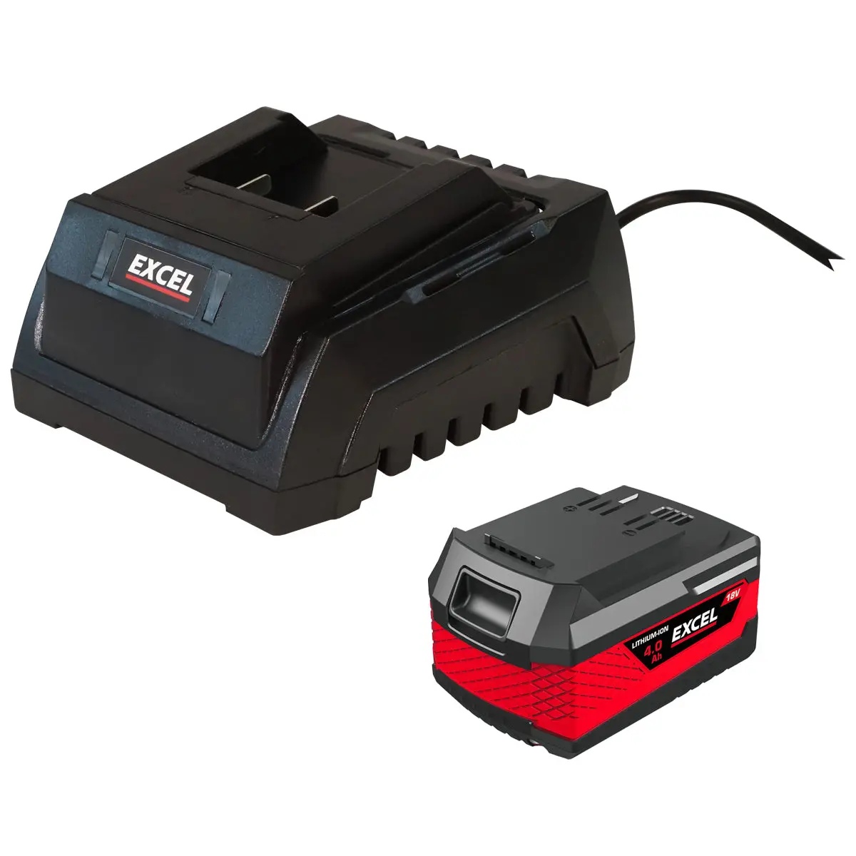 Excel 18V 4.0Ah Li-Ion Battery & Fast Battery Charger 2.3A 1
