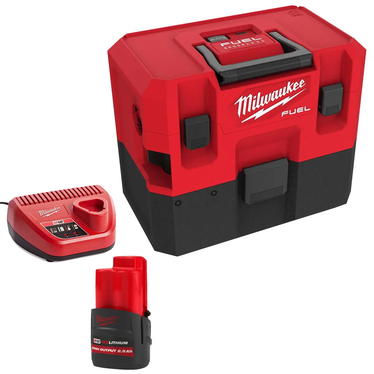 Milwaukee M12fvcl-0 12V Brushless Fuel Wet & Dry Vacuum With 1 X 2.5Ah Battery & Charger 1