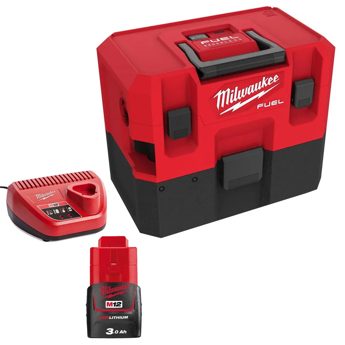 Milwaukee M12fvcl-0 12V Brushless Fuel Wet & Dry Vacuum With 1 X 3.0Ah Battery & Charger 1