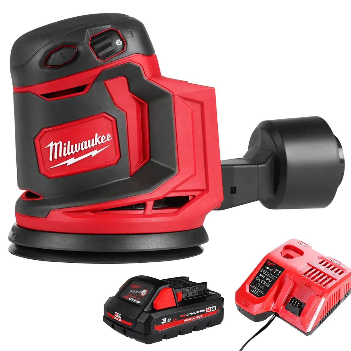 Milwaukee M18bos125-0 18V 125Mm Random Orbital Sander With 1 X 3.0Ah Battery & Charger 1