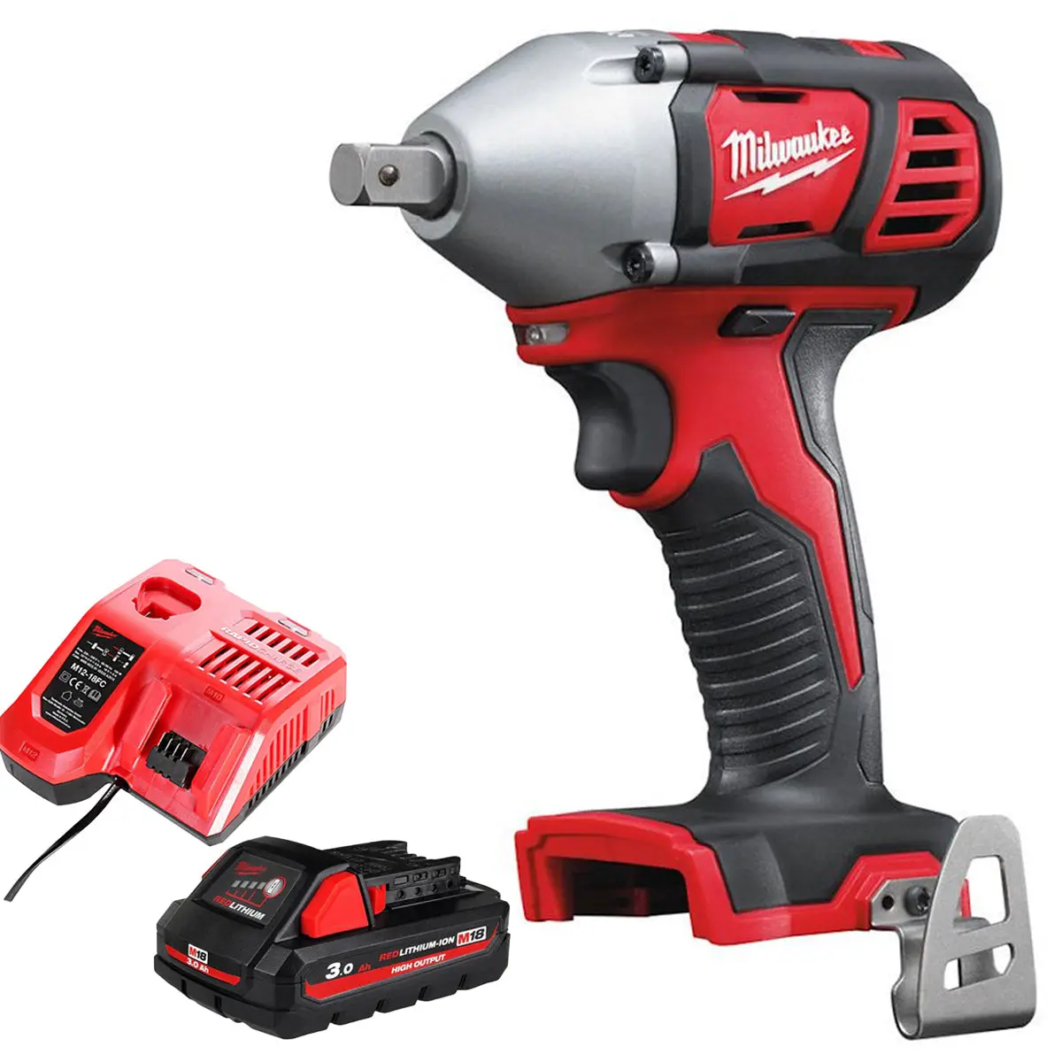 Milwaukee M18biw12-0 18V Compact 1/2" Impact Wrench With 1 X 3.0Ah Battery & Charger 1