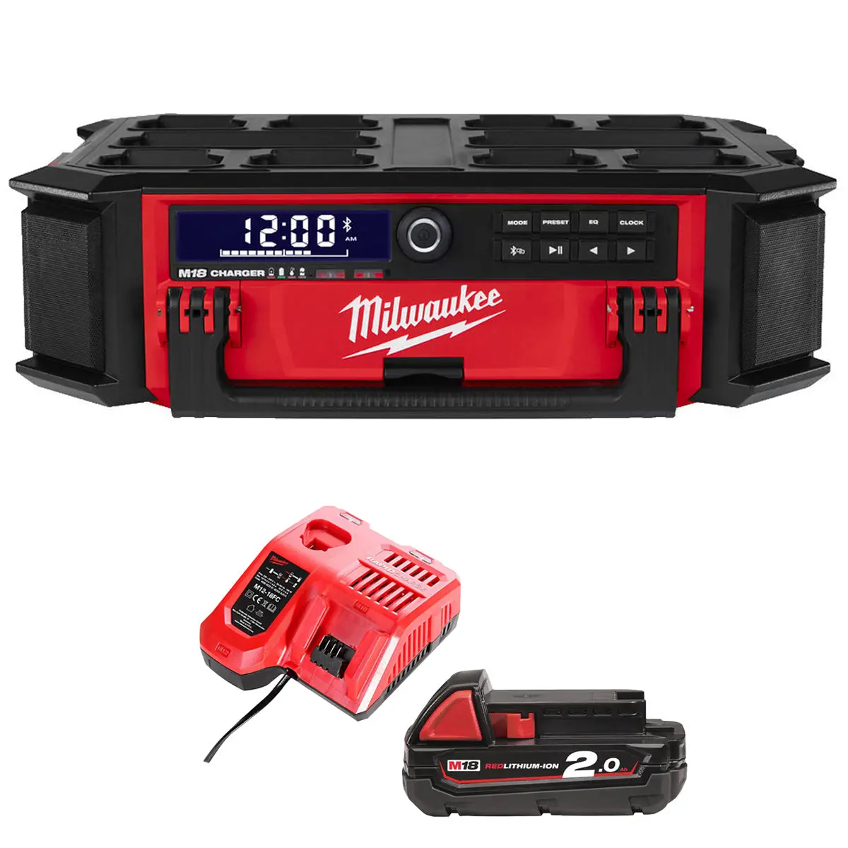 Milwaukee M18prcdab+ 18V Am/Fm Packout Radio With 1 X 2.0Ah Battery & Charger 1