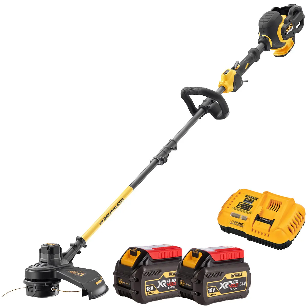 Dewalt Dcm5713n-Xj 54V Flexvolt Brushless Split Shaft String Trimmer With 2 X 6.0Ah Battery & Charger 1