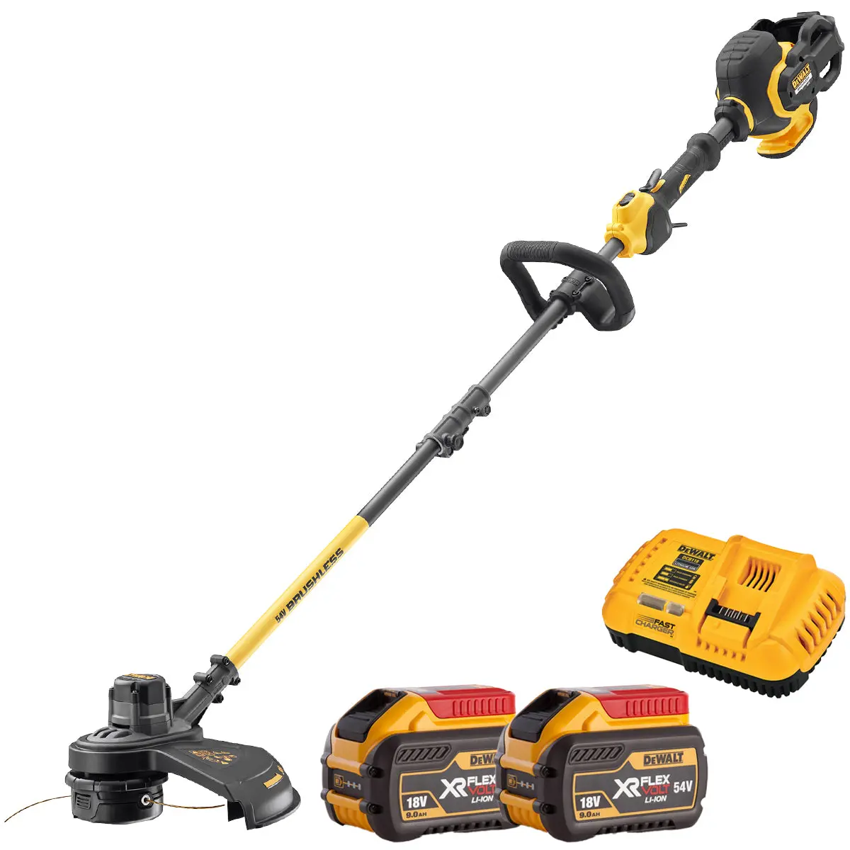 Dewalt Dcm5713n-Xj 54V Flexvolt Brushless Split Shaft String Trimmer With 2 X 9.0Ah Battery & Charger 1
