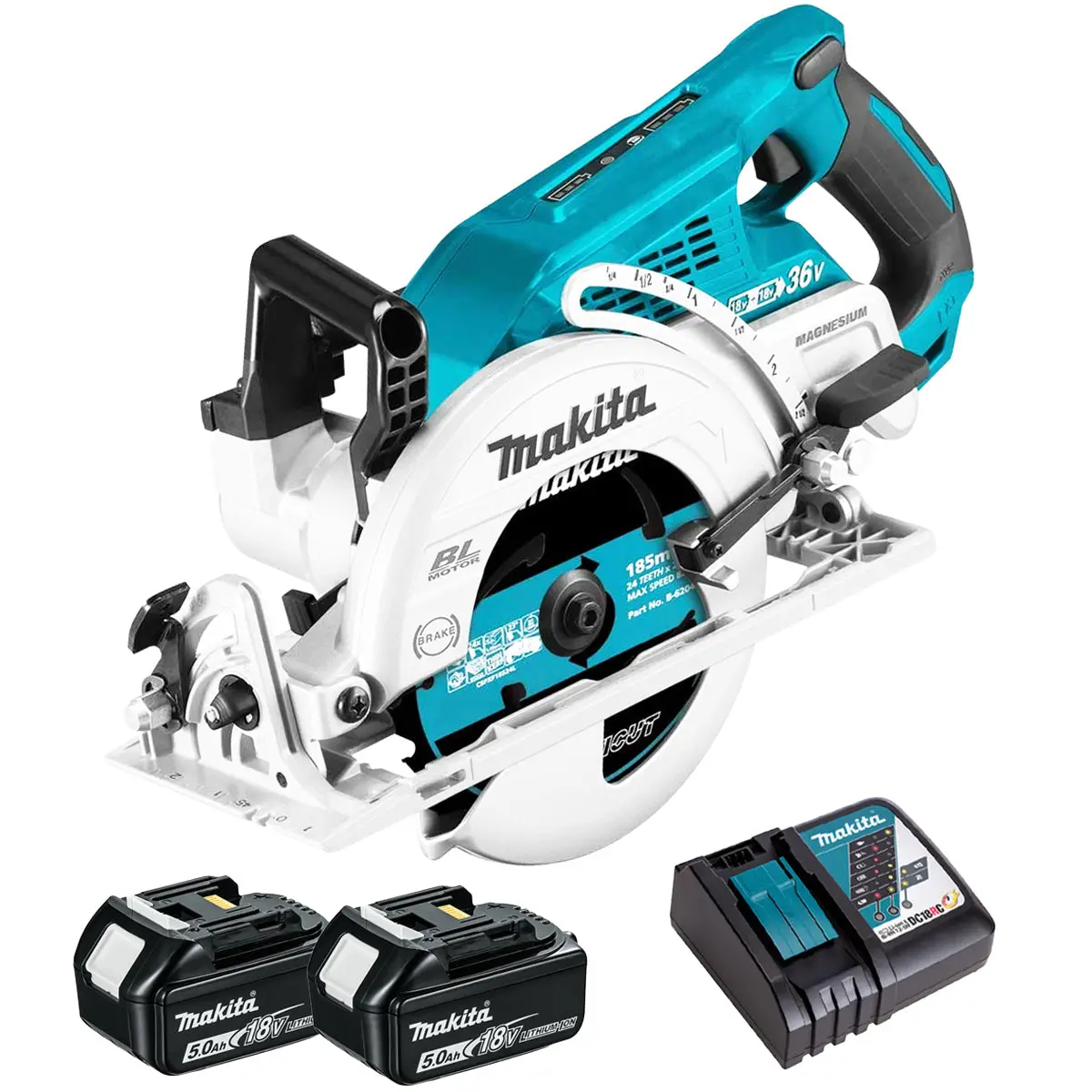 Makita Drs780z 36V Brushless 185Mm Circular Saw With 2 X 5.0Ah Battery & Charger 1