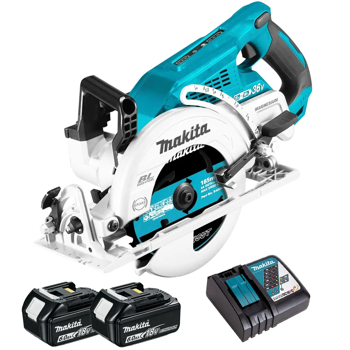 Makita Drs780z 36V Brushless 185Mm Circular Saw With 2 X 6.0Ah Battery & Charger 1