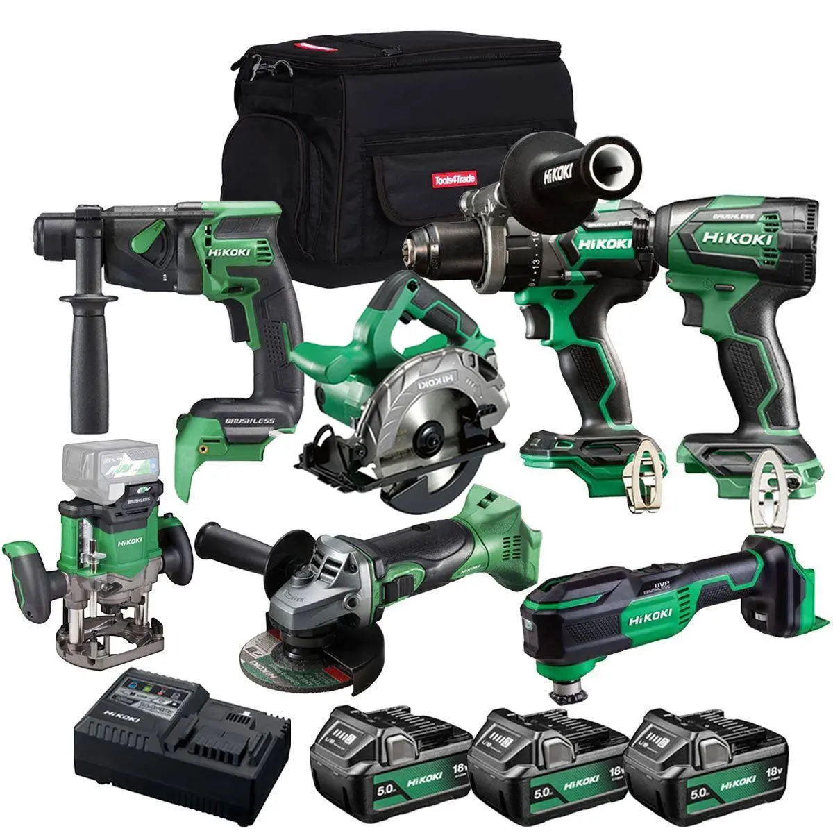 Hikoki 18V 7 Piece Power Tool Combo Kit With 3 X 5.0Ah Battery & Charger T4tkit-27301 1