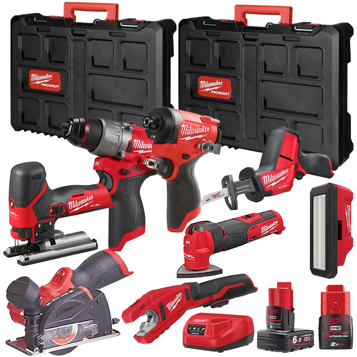 Milwaukee M12fpp7b2-655P 12V Fuel 8 Piece Powerpack Tool Kit With 1 X 6.0Ah & 2.0Ah Batteries, Charger & Case 1